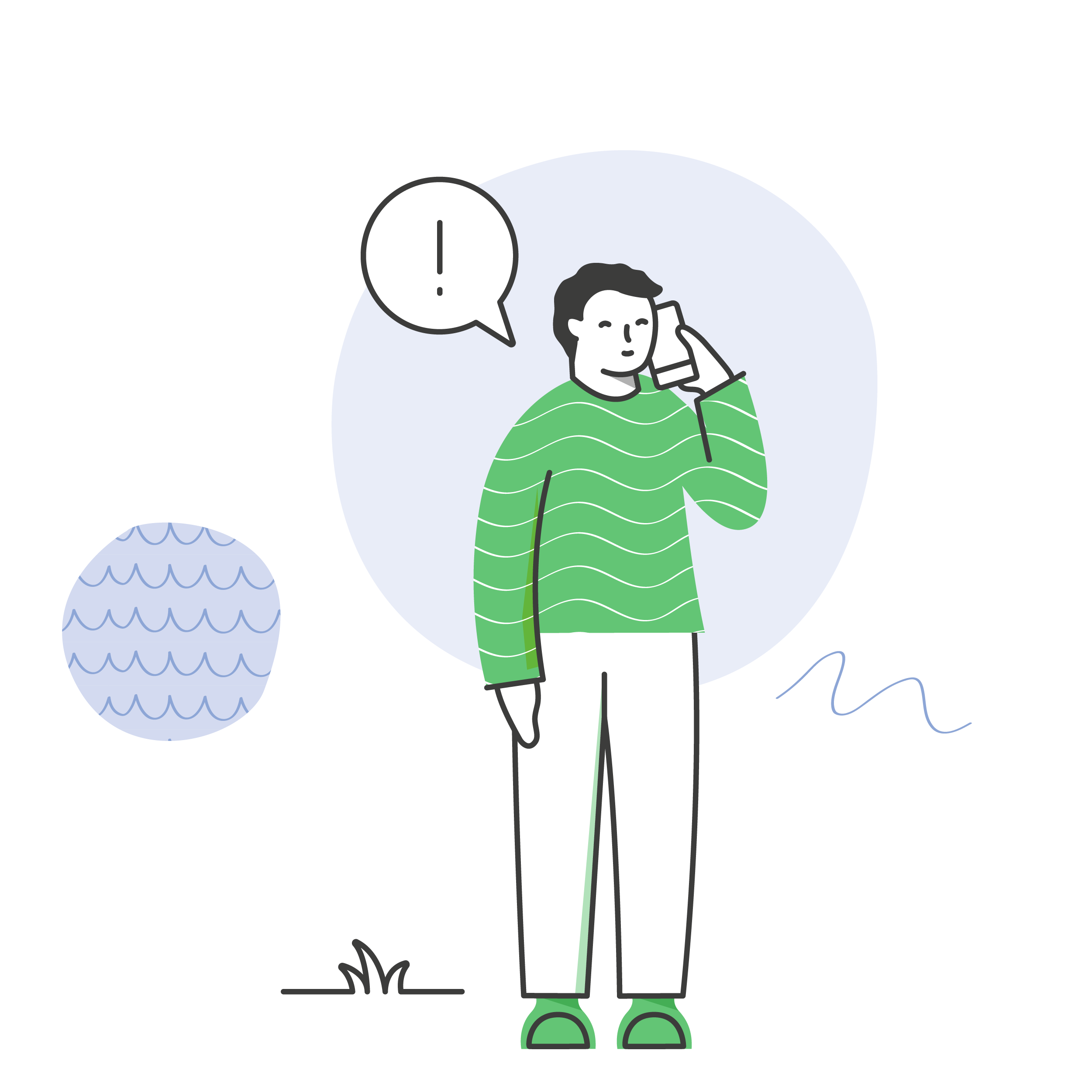 Illustration einer Person mit grünem Pullover, die telefoniert